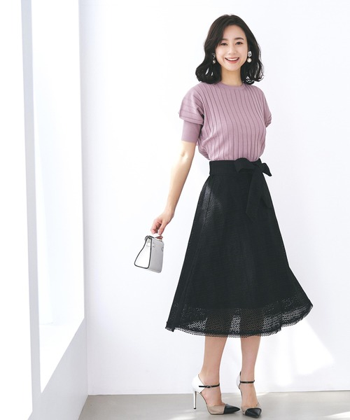 RUIRUE BOUTIQUE スカート ブロックレースフレアースカート
