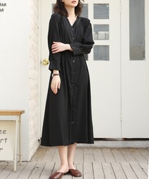 【送料込】ウエストマーク Vネック 膝下丈 ドレス ワンピース MAISON DE THERESE ワンピース ウエストマークVネックボタン開き