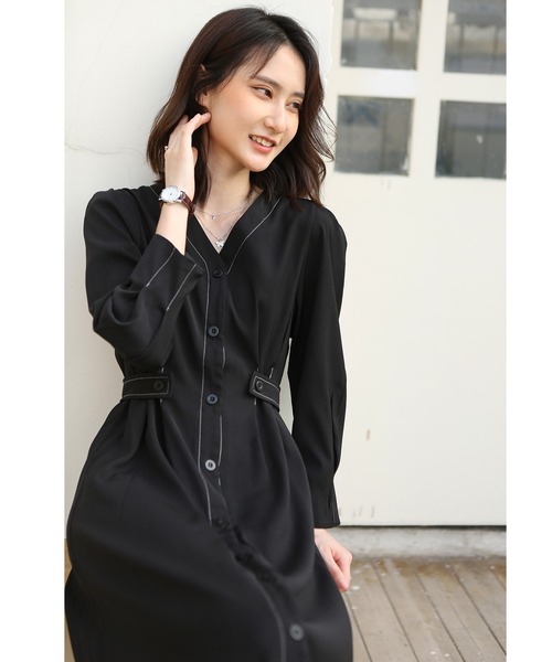 MAISON DE THERESE ワンピース ウエストマークVネックボタン開き