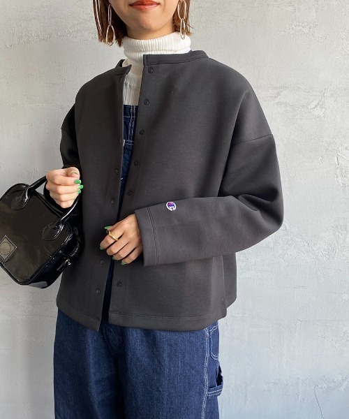 Champion ボタン付き スナップ カーディガン オリーブグリーン/ネイビー Champion チャンピオン 90s スナップ ボタン 背面 ロゴ刺繍