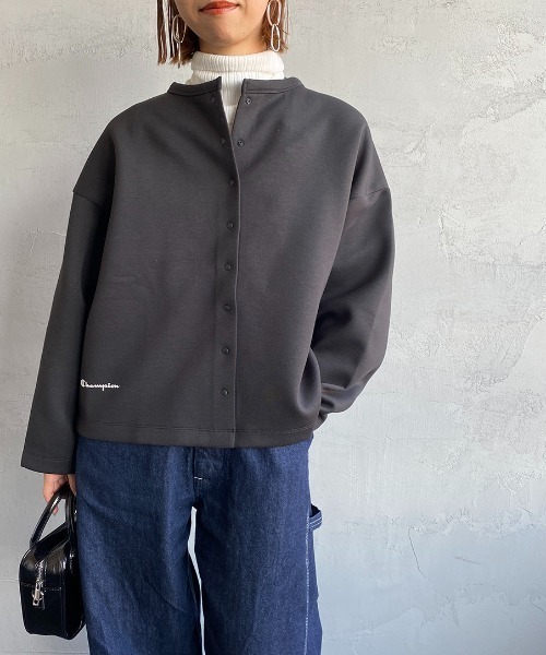 Champion ボタン付き スナップ カーディガン オリーブグリーン/ネイビー Champion カーディガン 「SHIPS any別注」Champion: リバース