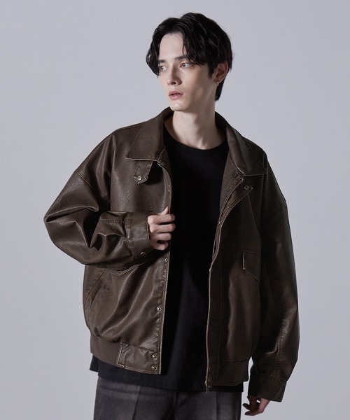 【CLEL 】 ヴィンテージデザイン合皮ブルゾン CLEL ブルゾン アウター 「CLEL」Vintage Design Blouson