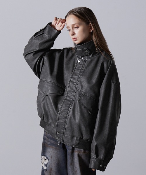 CLEL ヴィンテージデザイン合皮ブルゾン Sサイズ　ブラック CLEL（クレイル）の「【CLEL】Vintage Design Blouson/ヴィンテージ