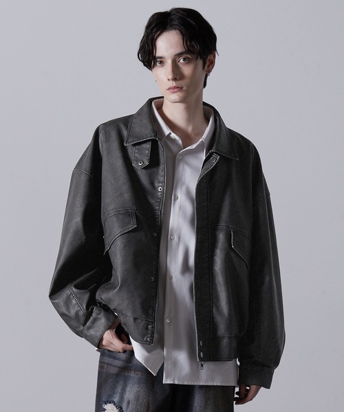CLEL ヴィンテージデザイン合皮ブルゾン Sサイズ　ブラック CLEL（クレイル）の「【CLEL】Vintage Design Blouson/ヴィンテージ
