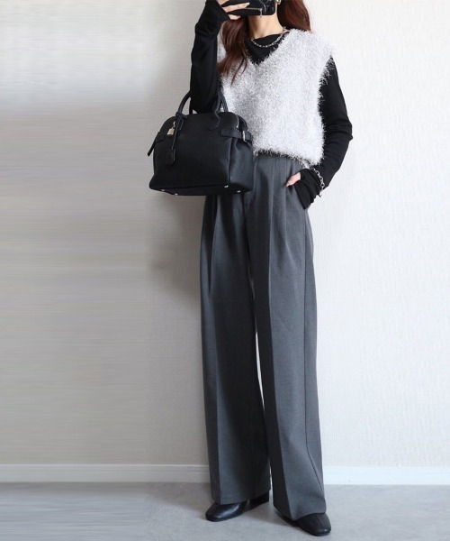 ベスト ジレ ラメシャギービスチェ レディース She's Closet ベスト ジレ オーバーサイズ深Vネックロング丈