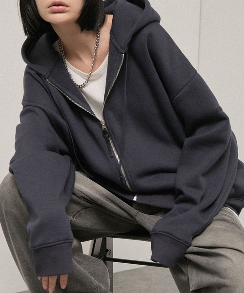 パーカー 裏起毛 「Alfred Alex」Rubber Logo Zip Hoodie/ラバーロゴ
