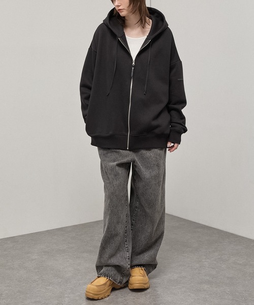 パーカー 裏起毛 「Alfred Alex」Rubber Logo Zip Hoodie/ラバーロゴ