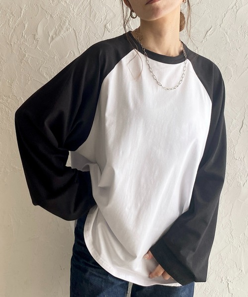 She's Closet tシャツ オーバーサイズ長袖無地ラグランスリーブ