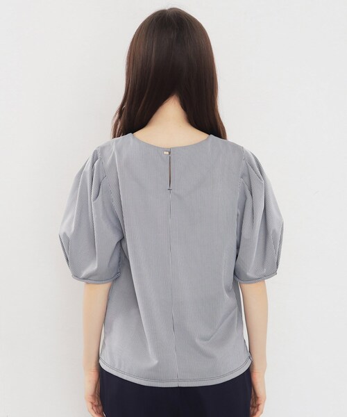 tシャツ ストライプタックスリーブカットソー レディース タックスリーブストライプトップス(カットソー・Tシャツ
