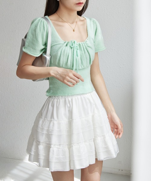 MAISON DE THERESE ニット セーター スクエアネック ギャザー紐