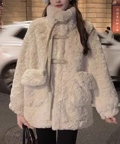 c.u.l アウター スタンドカラー フェイクファーハーフコート culw766