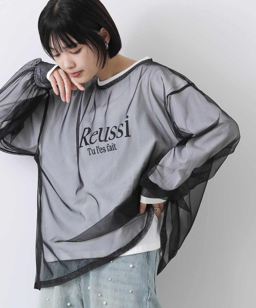 tシャツ チュールレイヤードロゴＴシャツ レディース
