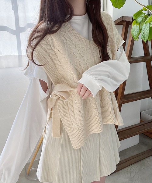 Nana（ファッション） ベスト ジレ リボンニットベスト レディース