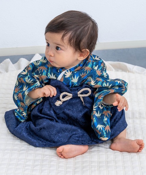 【美品】七五三付添/初節句ベビー袴・着物90 Blue 草履スリッポン付 SweetMommy（スウィートマミー） 着物 「新色」3WAY ちりめん 2ピース