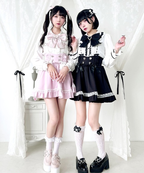リボン　ロゴ文字　フリル　丈長め　ジレ　ベスト　ノースリーブブラウス KOEISTORE ブラウス レディース 春 夏 春夏 黒 フリル リボン