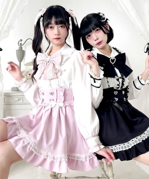 DearMyLove ブラウス シャツ はしごレースリボンフリルブラウス