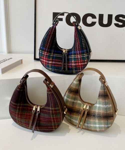 AsRiRe ショルダーバッグ バッグ 2way/チェック柄 円形ショルダー