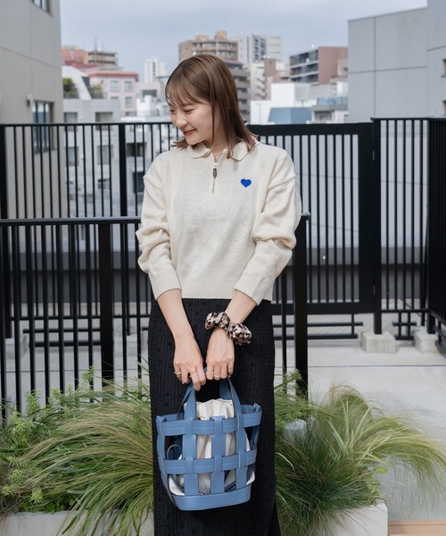 美品✨レオナール❤️ラインストーン ビーズ 装飾 半袖 ニット LL ネイビー BLUE×PALANG（ブルーパラン） ニット セーター 「ZOZOTOWN限定カラー