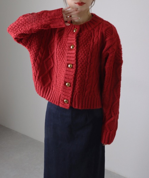 カーディガン antique button cable knit cardigan /アンティーク調 金