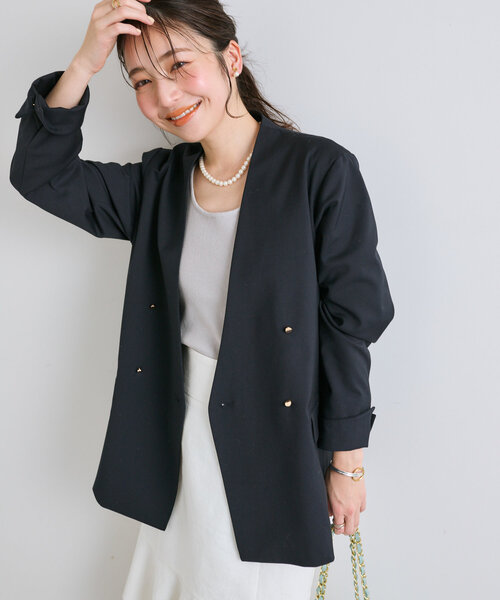 La boutique BonBon ノーカラーダブルジャケット すっきり見え】ノーカラーダブルジャケット | La boutique BonBon(ラブ