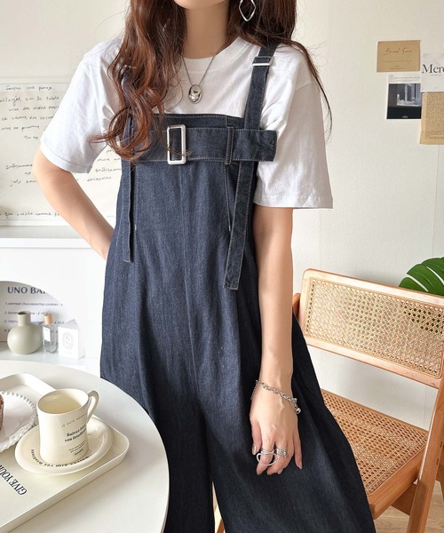 ◆ Jeans◆ all over critter ロゴ サロペット 送料込 リフ Riff サイドスリットスキニーサロペット ダメージデニム