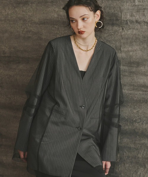 andresd stripe layered tulle jacket グレー andresd stripe layered tulle jacket グレー stripe layered