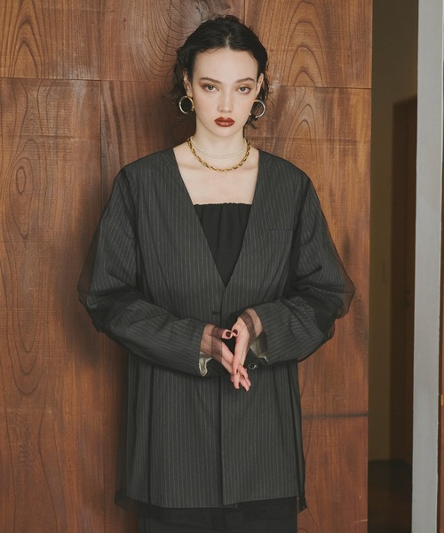 andresd stripe layered tulle jacket グレー andresd stripe layered tulle jacket グレー stripe layered