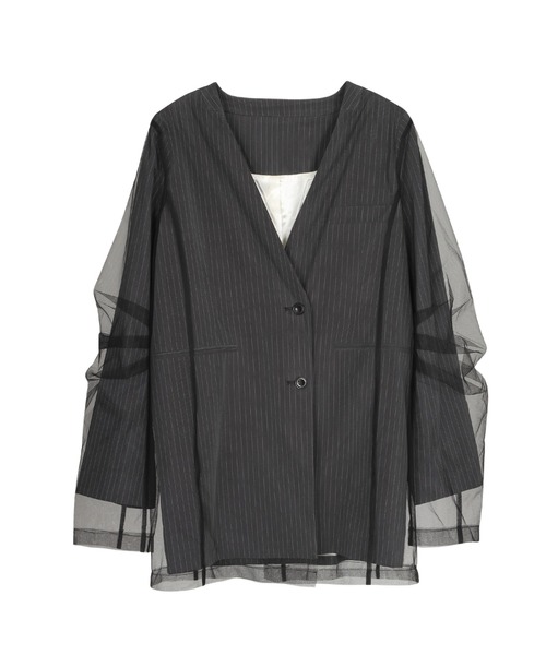 andresd stripe layered tulle jacket グレー