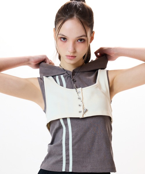 タンクトップ ノースリーブ IM HOOD LAYERED SET TOP レディース
