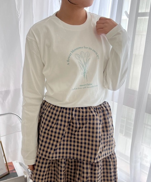 tシャツ フラワーイラストデザインロンT／長袖Tシャツ レディース