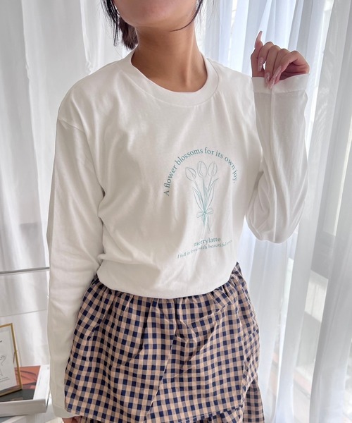 tシャツ フラワーイラストデザインロンT／長袖Tシャツ レディース