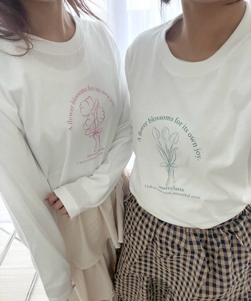 tシャツ フラワーイラストデザインロンT／長袖Tシャツ レディース