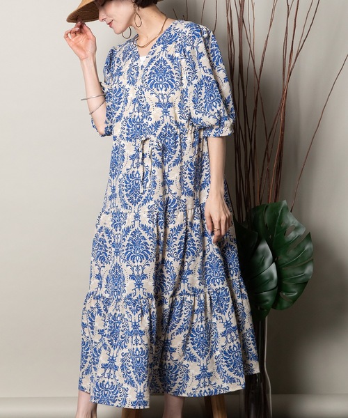 ワンピース オリエンタルプリント ティアードワンピース : ZOZOTOWN