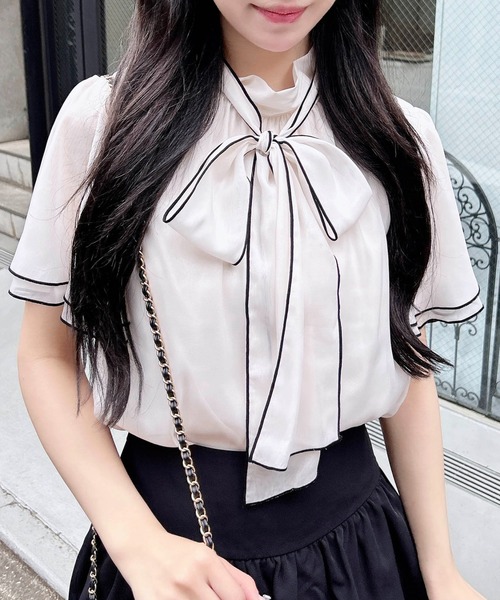 INGNI（イング） ブラウス シャツ ラメシアー2Wayリボンフレアスリーブ