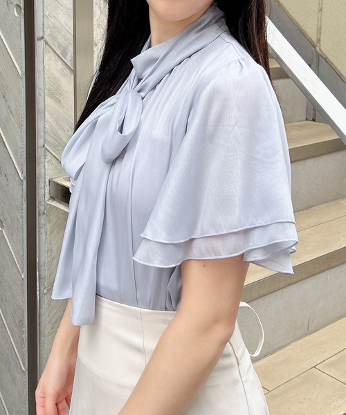 INGNI（イング） ブラウス シャツ ラメシアー2Wayリボンフレアスリーブ