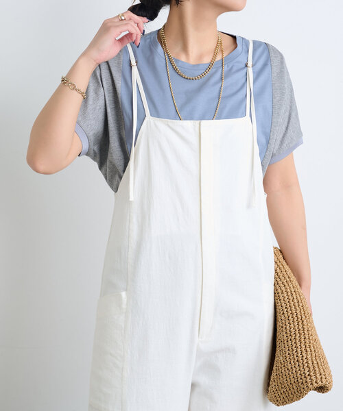 tシャツ 「体型カバー／1枚で決まる配色Tシャツ」バックライン配色カットソー レディース
