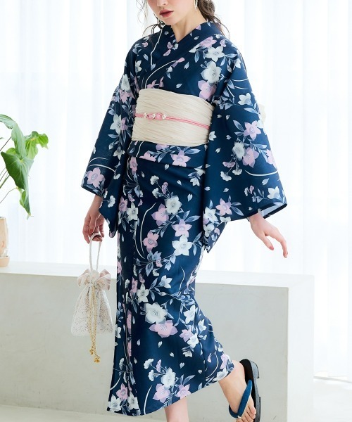 SMILELAND 浴衣 「大きいサイズ」 一人で着られる簡単ひも付二部式浴衣