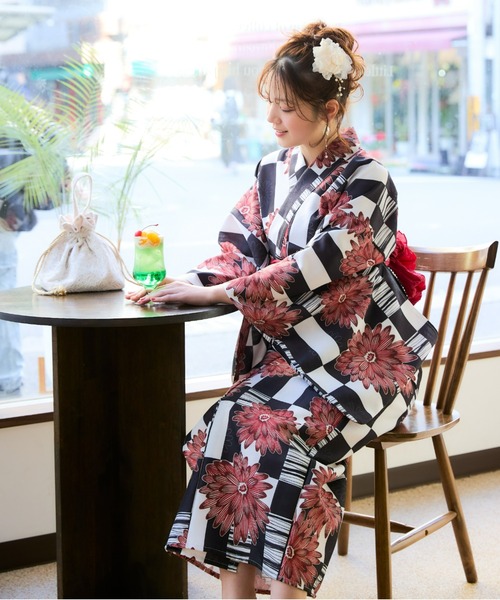 SMILELAND 浴衣 「大きいサイズ」 一人で着られる簡単ひも付二部式浴衣