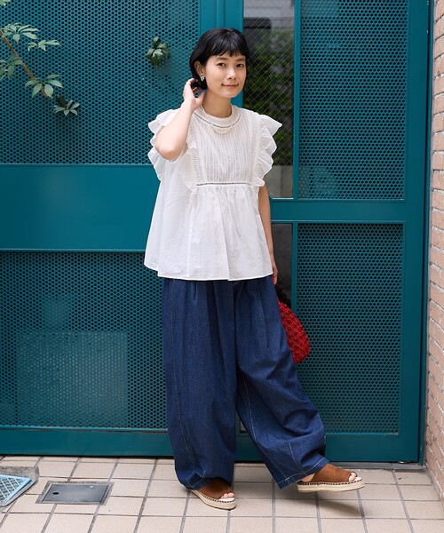 「FREAK'S STORE」 ノースリーブブラウス FREE イエロー レディース FREAK'S STORE（フリークスストア）の「袖フリルノースリーブT