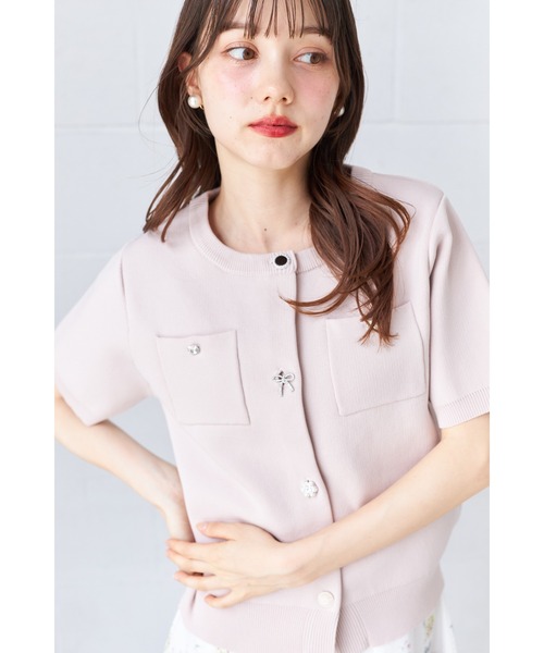 トッコクローゼット ビジューアソートボタン半袖カーディガン tocco closet カーディガン 「ZOZO限定」ビジューアソートボタン