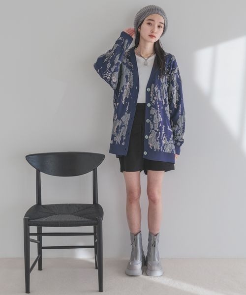 「JEANASIS」 ニットカーディガン FREE ネイビー レディース_画像7