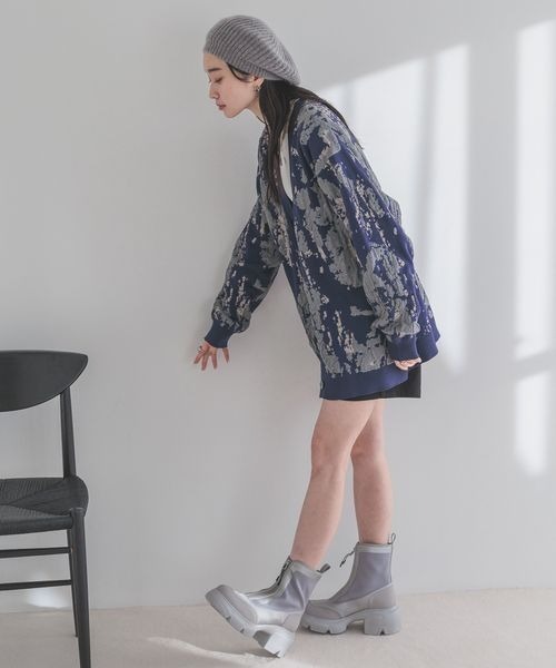 「JEANASIS」 ニットカーディガン FREE ネイビー レディース_画像8