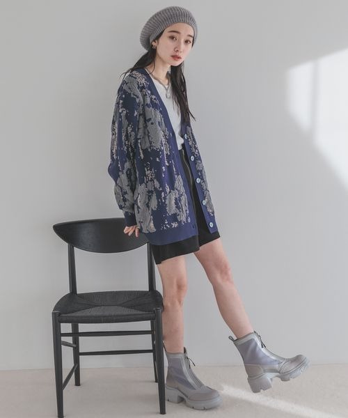 「JEANASIS」 ニットカーディガン FREE ネイビー レディース_画像9