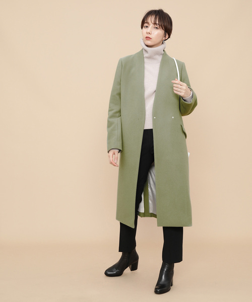 「ADAM ET ROPE'」 ノーカラーコート 38 ベージュ系その他 レディース_画像4