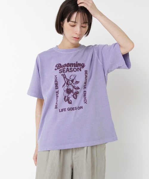 tシャツ M2498 フラワープリントピグメントＴ レディース