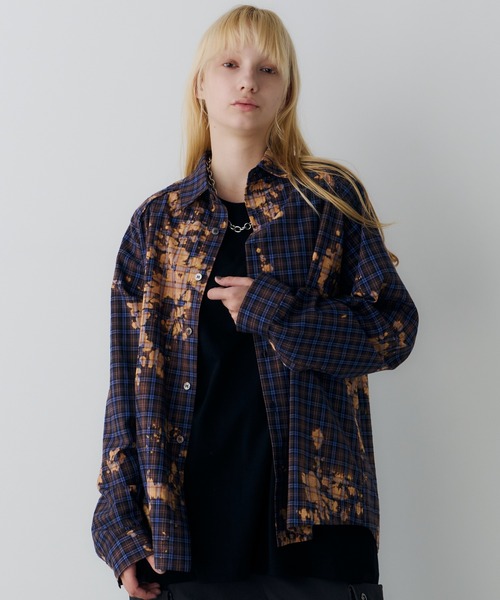 AFF AIVER シャツ ブリーチラグランチェックシャツ メンズ レディース