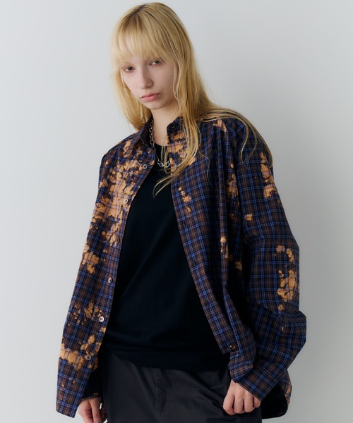 AFF AIVER シャツ ブリーチラグランチェックシャツ メンズ レディース