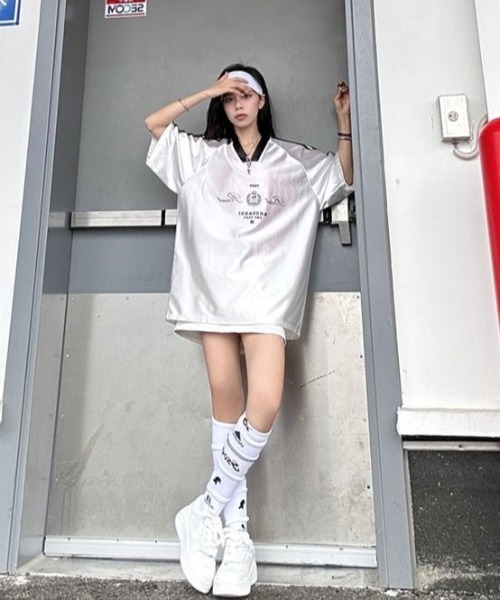 FreeZone tシャツ 光沢サテンロゴスポーティTシャツ メンズ レディース