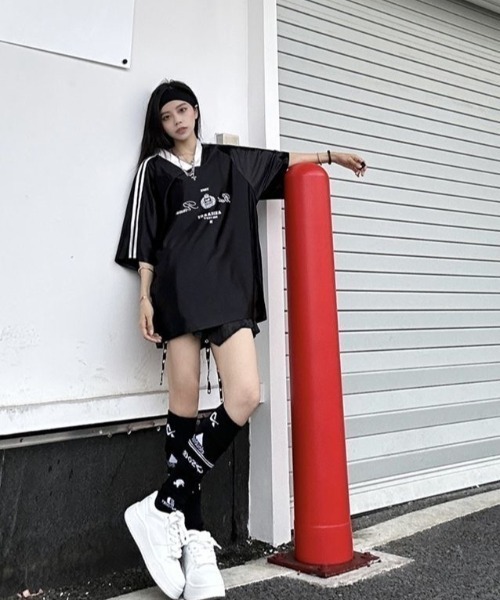 FreeZone tシャツ 光沢サテンロゴスポーティTシャツ メンズ レディース