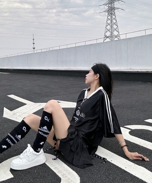 FreeZone tシャツ 光沢サテンロゴスポーティTシャツ メンズ レディース